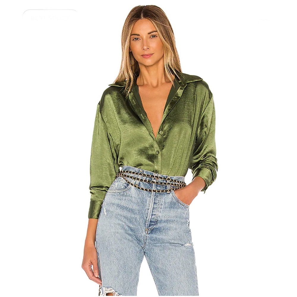 Lovers + Friends Salina Button Down in Olive Green from Revolve